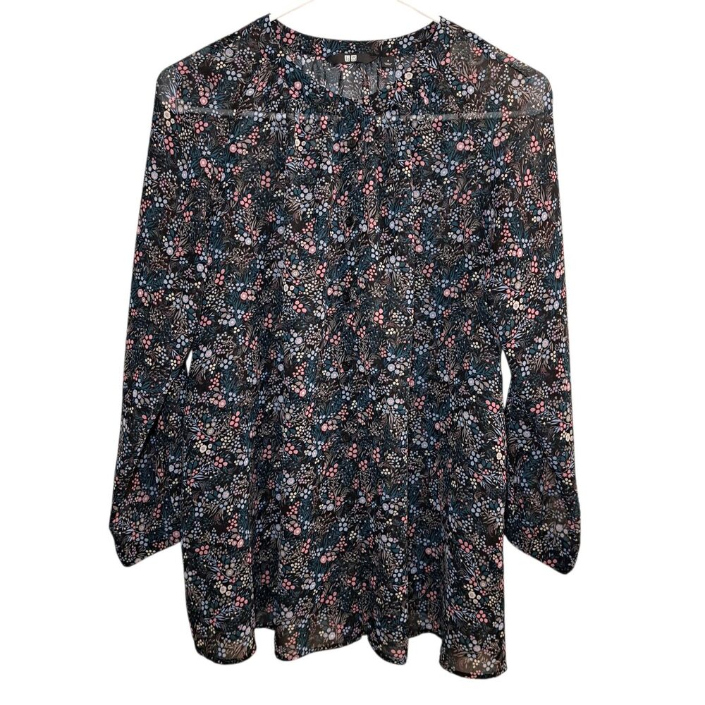 Uniqlo Women Sheer Floral Long Sleeve Button Up Shirt See Through Size S